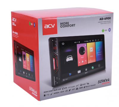 ACV AD-6900 2 DIN, FM, USB, SD, AUX, BT на Android 9.0 с MirrorLink и встроенным 4G LTE модемом