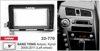 22-770 Рамка 9" SSANG YONG Actyon 2005-2011руль слева, Kyron 2005-2011руль слева