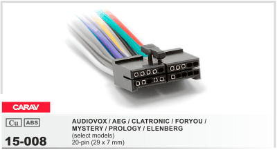 15-008 Разъем ISO AUDIOVOX / AEG / CLATRONIC / FORYOU / MYSTERY / PROLOGY / ELENBERG 20-pin (29x7mm)